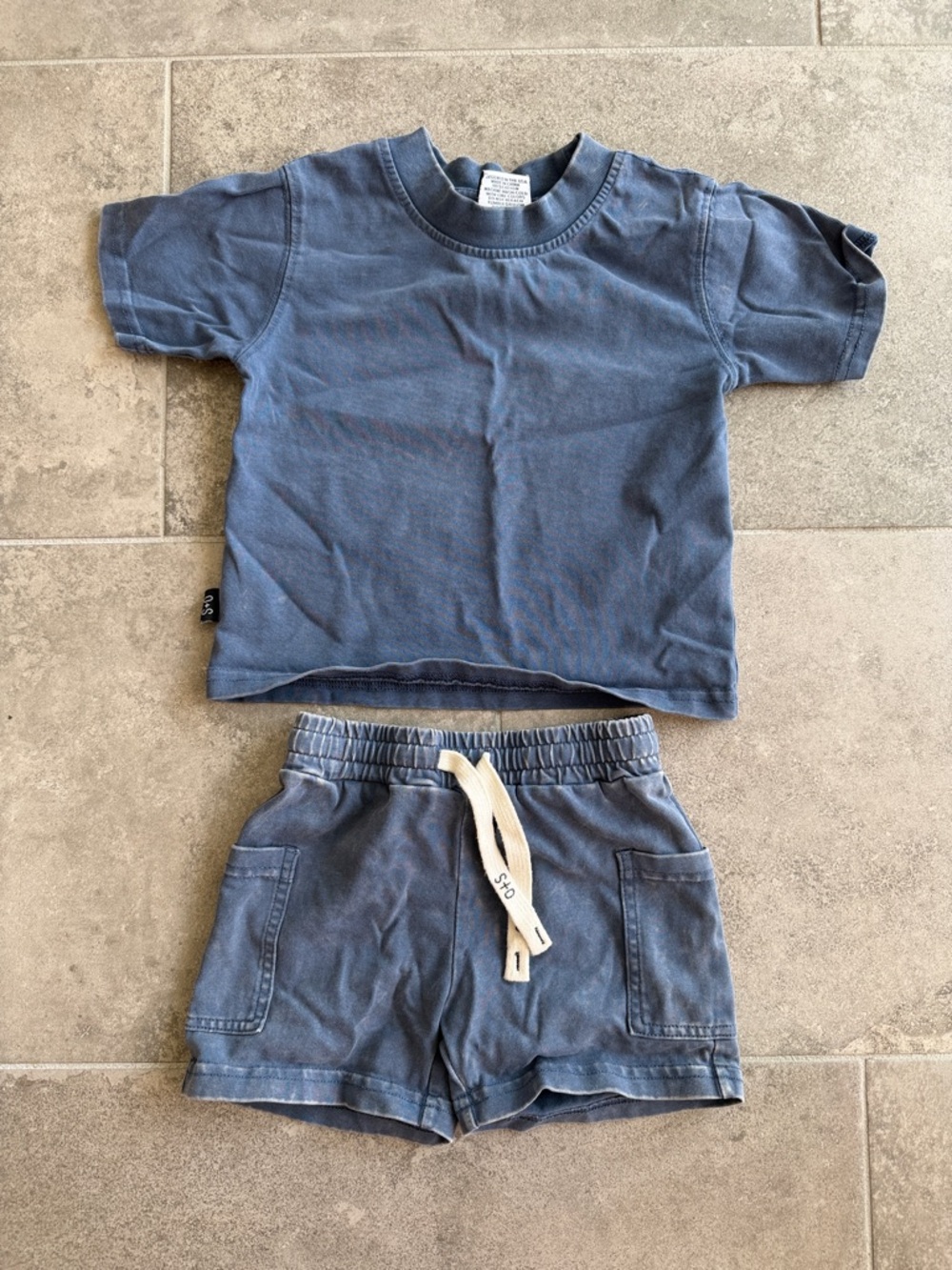 Olive & Scout Toddler Two-Piece Tee & Shorts Set in Washed Blue